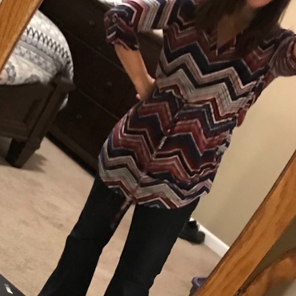 Chevron Long Sleeve Long Length Waist Tie Top M - Picture 1 of 12